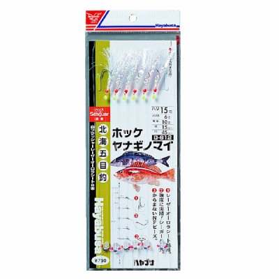 画像1: ハヤブサ ホッケ・ヤナギノマイ　レーザーオーロラシート白フラッシャー 6本鈎1セット D-612 16号 (ハリス　7号)【10点セット】