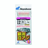 ハヤブサ 新潟豆 アジピンクスキン 8本鈎 8本鈎1セット HS435 1号(ハリス　0.4号)【10点セット】