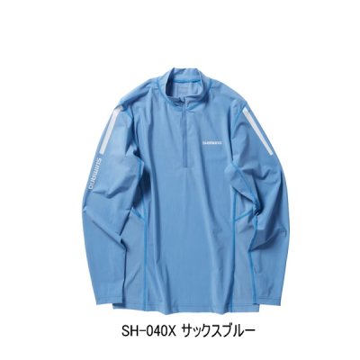 画像1: ≪'24年3月新商品！≫ シマノ ウォーターリペル ハーフジップシャツ ロングスリーブ SH-040X サックスブルー Sサイズ [3月発売予定/ご予約受付中]