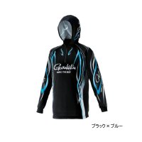 ≪'24年4月新商品！≫ がまかつ 2WAYプリントジップシャツフーディ GM-3736 ブラック×ブルー 7Lサイズ [4月発売予定/ご予約受付中]