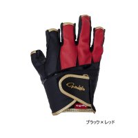 ≪'24年2月新商品！≫ がまかつ エルゴグリップグローブ(5本切/ハーフショート) GM-7296 ブラック×レッド Mサイズ