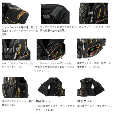 画像3: ≪'25年3月新商品！≫ がまかつ アルテマシールドプロ ショートハーフメッシュベスト GM-2330 ブラック×ゴールド 3Lサイズ [3月発売予定/ご予約受付中]