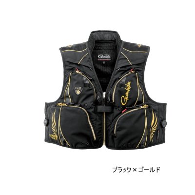 画像1: ≪'25年3月新商品！≫ がまかつ アルテマシールドプロ ショートハーフメッシュベスト GM-2330 ブラック×ゴールド 3Lサイズ [3月発売予定/ご予約受付中]