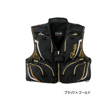 画像1: ≪'25年3月新商品！≫ がまかつ ショートハーフメッシュベスト GM-2332 ブラック×ゴールド Mサイズ [3月発売予定/ご予約受付中]