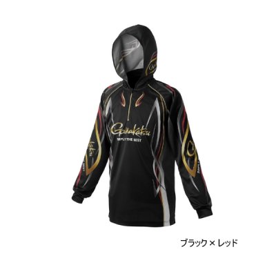画像1: ≪'25年4月新商品！≫ がまかつ 2WAY プリントジップシャツフーディ GM-3736 ブラック×レッド Mサイズ [4月発売予定/ご予約受付中]