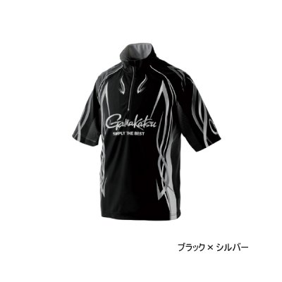 画像1: ≪'25年4月新商品！≫ がまかつ 2WAY プリントジップシャツ(半袖) GM-3735 ブラック×シルバー LLサイズ [4月発売予定/ご予約受付中]