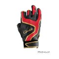 ≪'25年5月新商品！≫ がまかつ ストレッチフィッシンググローブ(3本切) GM-7306 ブラック×レッド Mサイズ [5月発売予定/ご予約受付中]