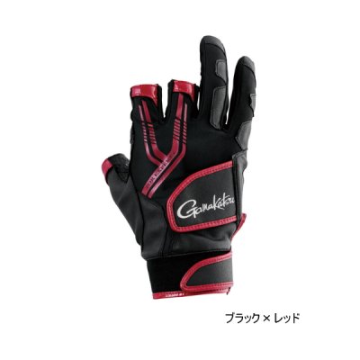 画像1: ≪'25年5月新商品！≫ がまかつ トーナメントグローブ(3本切) GM-7305 ブラック×レッド Mサイズ [5月発売予定/ご予約受付中]