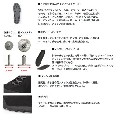 画像3: ≪'25年2月新商品！≫ ダイワ TGロックショアシューズ ローカット TGスパイクフェルト DS-1600TG ブラック 27.0cm