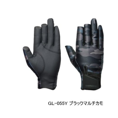画像1: ≪'25年10月新商品！≫ シマノ 03 タイタニューム・アルファ グローブ 3 セミロング GL-055Y ブラックマルチカモ Mサイズ [10月発売予定/ご予約受付中]