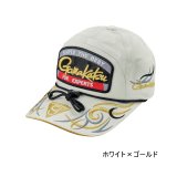 ≪'25年9月新商品！≫ がまかつ フィッシングキャップ(ワッペン) GM-9112 ホワイト×ゴールド Mサイズ [9月発売予定/ご予約受付中]