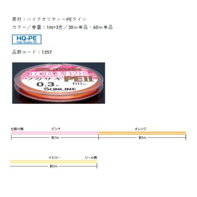 画像2: サンライン スーパーアイスライン ワカサギ PE II 60m 0.25号 1m×3色（ピンク＆オレンジ＆イエロー） （小型商品）