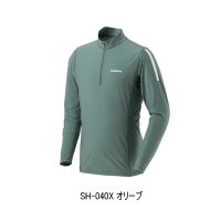 （26年3月新商品） シマノ ウォーターリペル ハーフジップシャツ ロングスリーブ SH-040X オリーブ 2XLサイズ （3月発売予定／ご予約受付中）