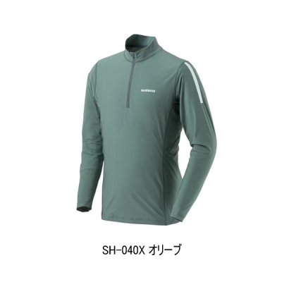 画像1: （26年3月新商品） シマノ ウォーターリペル ハーフジップシャツ ロングスリーブ SH-040X オリーブ 2XLサイズ （3月発売予定／ご予約受付中）