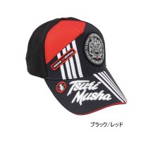釣武者 ワッペンキャップ ブラック／レッド フリーサイズ