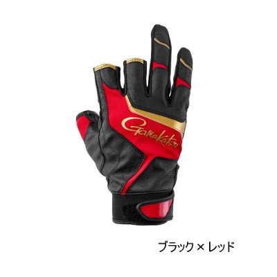 画像1: （26年10月新商品） がまかつ ウィンドシェルグローブ（3本切） GM-7311 ブラック×レッド Lサイズ （10月発売予定／ご予約受付中）