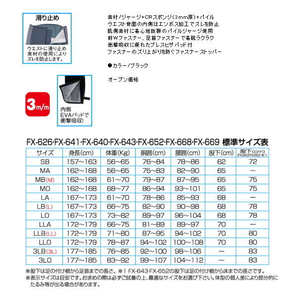阪神素地 鮎タイツ (ヒザパッド付き) FX-668 ブラック MAサイズ