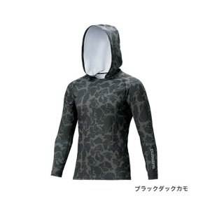 画像: ≪'20年3月新商品！≫ シマノ サン プロテクション ロングスリーブフーディシャツ IN-062Q ブラックダックカモ Sサイズ [3月発売予定/ご予約受付中]