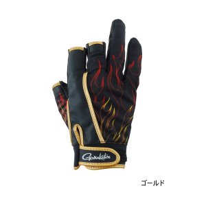 画像: ≪'22年10月新商品！≫ がまかつ ストレッチフィッシンググローブ(炎柄/3本切) GM-7292 ゴールド Lサイズ [10月発売予定/ご予約受付中]
