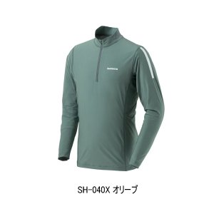 画像: （26年3月新商品） シマノ ウォーターリペル ハーフジップシャツ ロングスリーブ SH-040X オリーブ 2XLサイズ （3月発売予定／ご予約受付中）