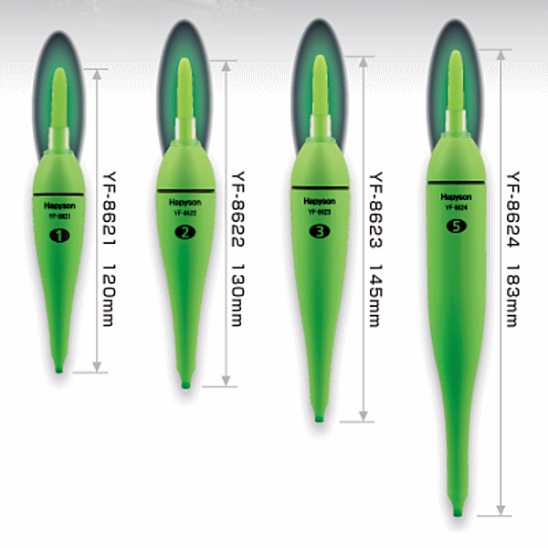 画像1: ハピソン  緑色発光ラバートップミニウキ 3号/14g YF-8623