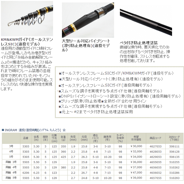 画像: ≪新製品！≫宇崎日新 イングラム 遠投 両軸 4号 5.50m 【保証書付き】