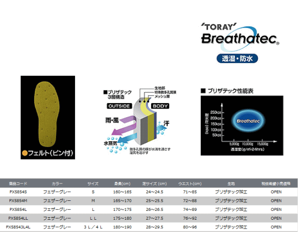 画像: ≪新商品！≫ PROX ブリザテックチェストフェルトウェーダー （ピン付） PX-5854 S