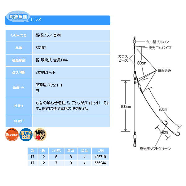 画像: ハヤブサ 船極ヒラメ・青物 ヒラメ 喰わせ遊動シングル SD152 2本鈎2セット 上鈎 17号 下鈎 12号 (ハリス 6号) 【10点セット】