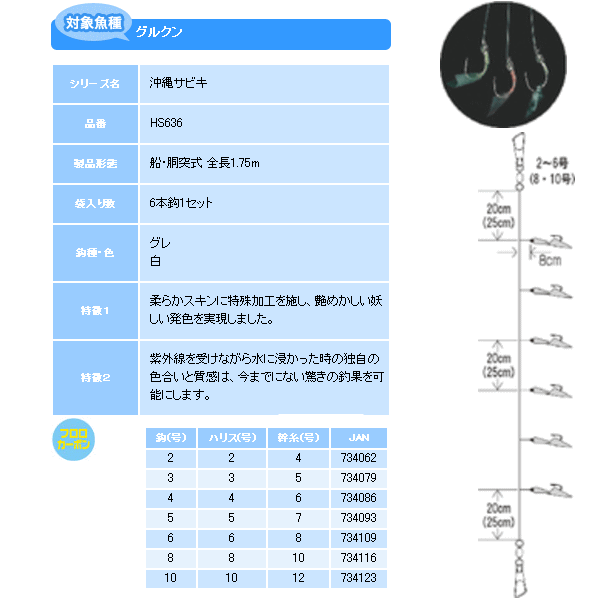 画像: ハヤブサ 沖縄サビキ ぐるくんサビキ ケイムラMIXスキン 6本鈎 HS636 6本鈎1セット 2号 (ハリス 2号) 【10点セット】