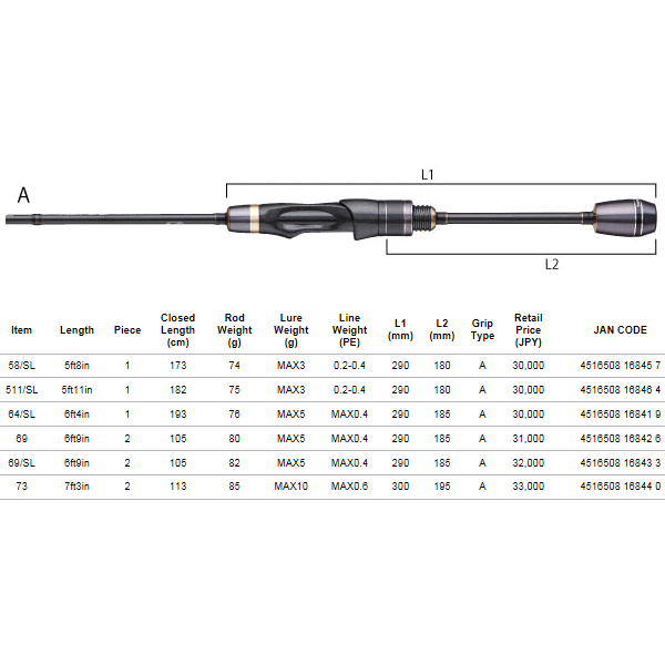 画像: テイルウォーク（tail walk） アジストTZ（トルザイト） 69/SL 〔仕舞寸法 105cm〕【保証書付き】