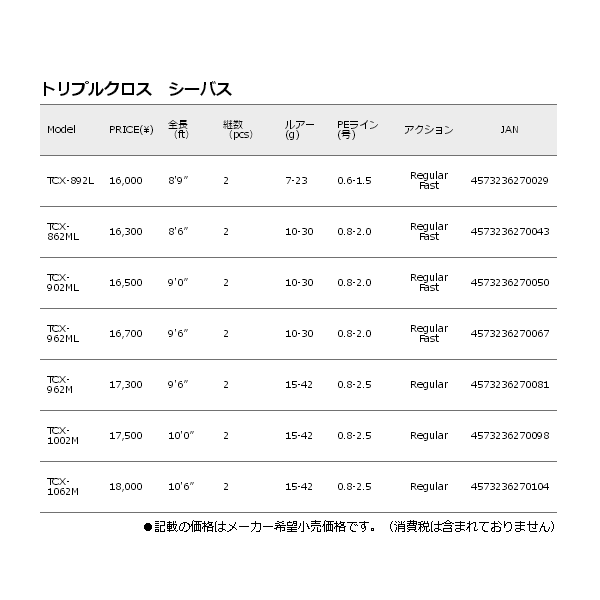 画像: ≪'17年10月新商品！≫ メジャークラフト トリプルクロス シーバス TCX-892L 〔仕舞寸法 138cm〕 【保証書付き】