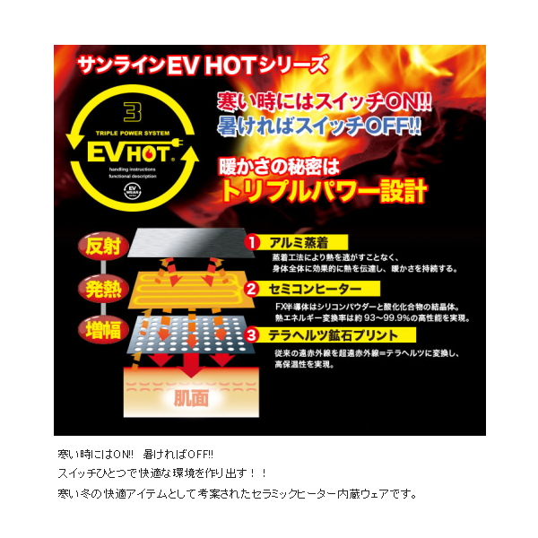 画像3: ≪'18年10月新商品！≫ サンライン EV HOT ヒーターインナーシャツ SUW-3225 杢グレー LLサイズ [10月発売予定/ご予約受付中]