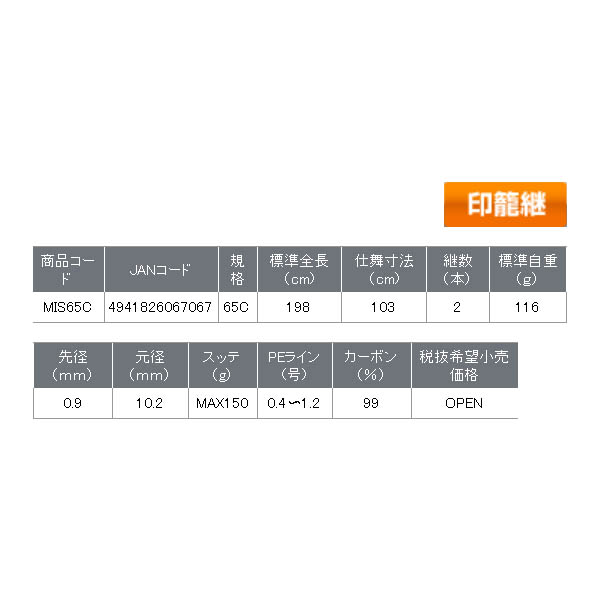 画像: ≪'18年7月新商品！≫ OGK メタイカシャフト MIS65C 〔仕舞寸法 103cm〕 120