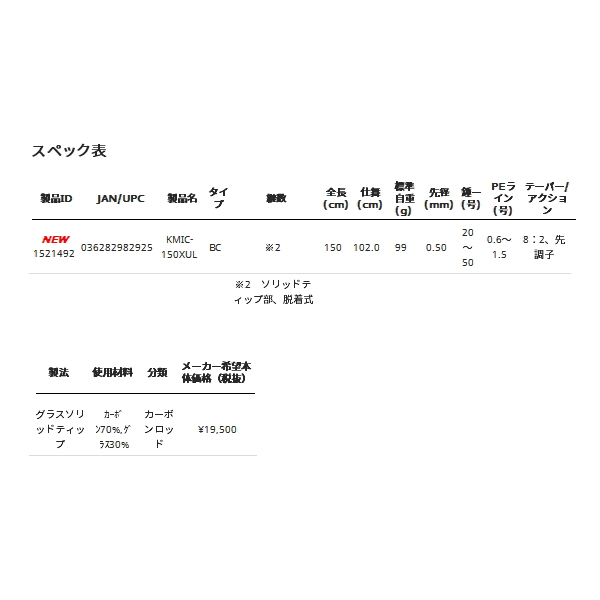 画像: ≪'20年1月新商品！≫ アブガルシア 黒船 マルイカ 零 TEN (ゼロテン) KMIC-150XUL 〔仕舞寸法 102.0cm〕 【保証書付き】 [1月発売予定/ご予約受付中]