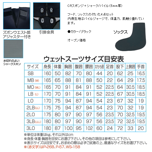 阪神素地 ウェットスーツ 5mm (アジャスター付4点セット) WS-158 ブラック Mサイズ