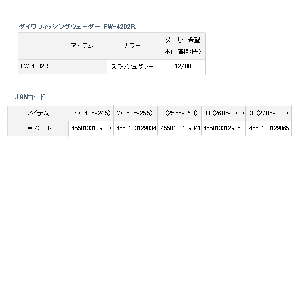 画像: ≪'20年12月新商品！≫ ダイワ フィッシングウェーダー FW-4202R スラッシュグレー Sサイズ
