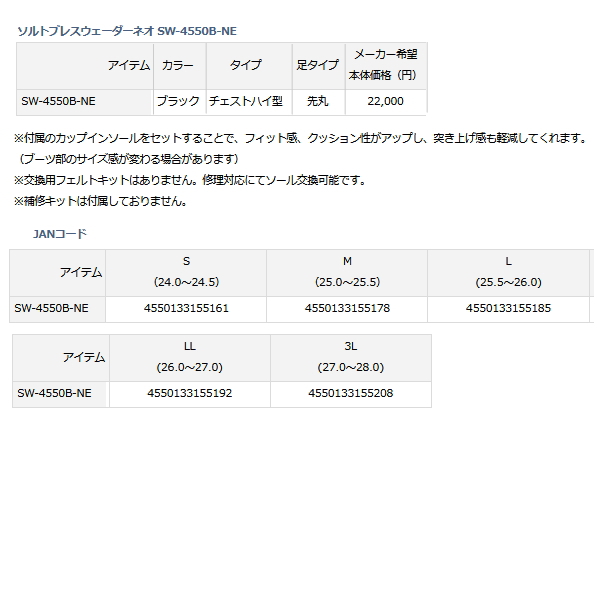 画像: ≪'21年3月新商品！≫ ダイワ ソルトブレスウェーダーネオ(先丸) SW-4550B-NE ブラック 3Lサイズ