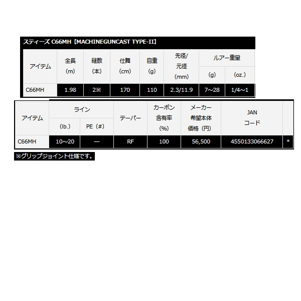 画像: ≪'21年3月新商品！≫ ダイワ スティーズ マシンガンキャスト タイプ2 C66MH 〔仕舞寸法 170cm〕 【保証書付き】【大型商品1/代引不可】