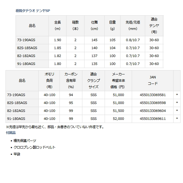 画像: ダイワ 極鋭タチウオ テンヤSP 73-190AGS 〔仕舞寸法 145cm〕 【保証書付き】【大型商品1/代引不可】