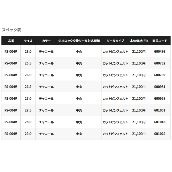 画像: ≪'22年1月新商品！≫ シマノ ウェーディングシューズ カットピンフェルト FS-004V チャコール 29.0cm [1月発売予定/ご予約受付中]