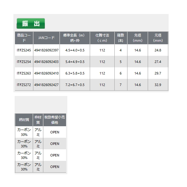 画像: ≪'22年2月新商品！≫ OGK 磯玉の柄エフゼロセット2 ITFZS254 〔仕舞寸法 112cm〕