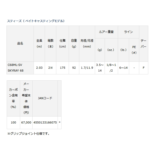 画像: ≪'22年5月新商品！≫ ダイワ スティーズ スカイレイ 68 C68ML-SV 〔仕舞寸法 175cm〕 【保証書付き】 【大型商品1/代引不可】