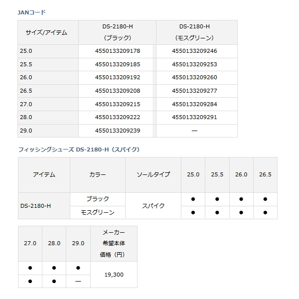 画像: ≪'22年9月新商品！≫ ダイワ フィッシングシューズ (スパイク) DS-2180-H ブラック 26.0cm