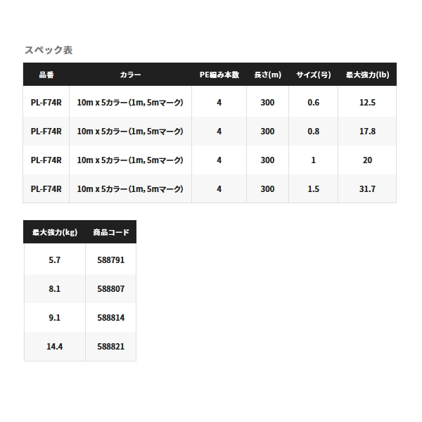 画像: シマノ タナトル 4 PL-F74R 300m 2号 10m×5カラー