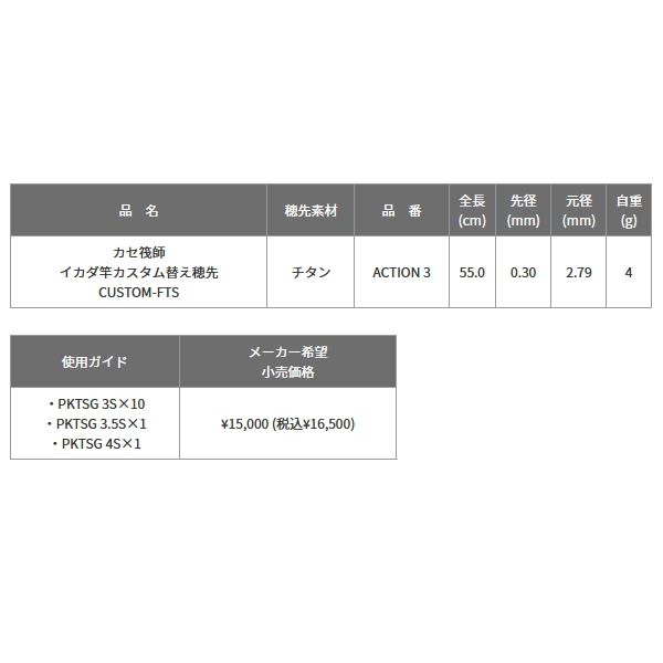 画像: ≪'23年4月新商品！≫ ≪パーツ≫ 黒鯛工房 カセ筏師 イカダ竿カスタム替え穂先 カスタム-FTS ACTION 3 〔全長 55.0cm〕