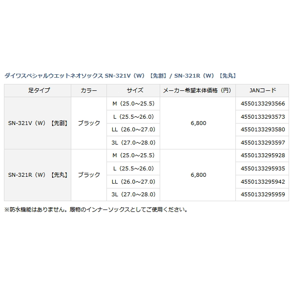 画像: ≪'23年4月新商品！≫ ダイワ スペシャルウェットネオソックス (先丸) SN-321R (W) ブラック Lサイズ