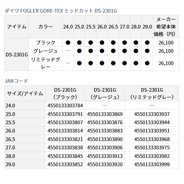 画像: ≪'23年5月新商品！≫ ダイワ フォグラー ゴアテックス ミッドカット DS-2301G リミテッドグレー 26.0cm