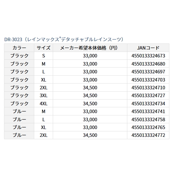 画像: ≪'23年4月新商品！≫ ダイワ レインマックス(R)デタッチャブルレインスーツ DR-3023 ブラック Lサイズ