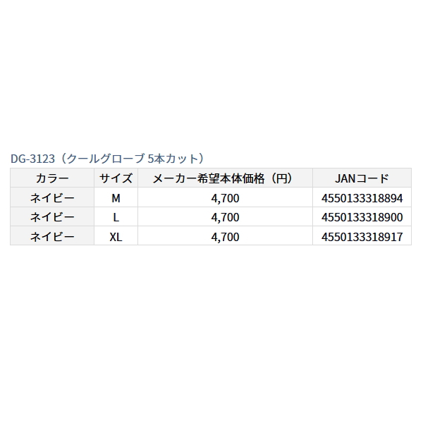 画像: ≪'23年4月新商品！≫ ダイワ クールグローブ 5本カット DG-3123 ネイビー Lサイズ