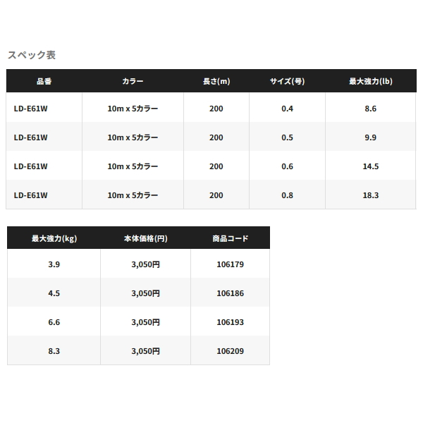 画像: ≪'23年8月新商品！≫ シマノ セフィア 8 LD-E61W 200m 0.5号 10m×5カラー